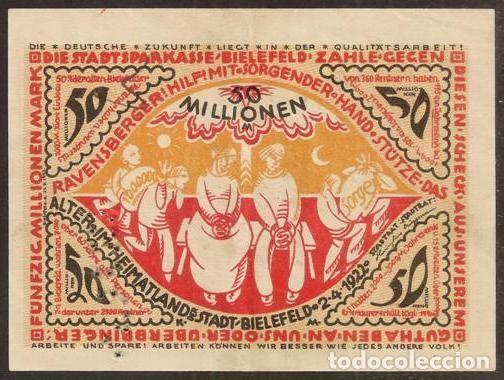 Billetes extranjeros: ALEMANIA. Bielefeld. 50 millionen (50000000) mark 1922.