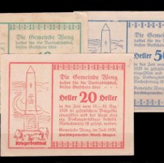 Billetes extranjeros: AUSTRIA - BILLETES LOCALES DE 10 , 20 , 50 HELLER DE 1920 - SIN CIRCULAR. Lote 375746479