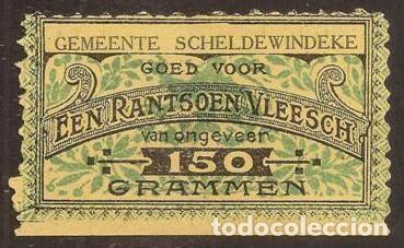 Billetes extranjeros: BELGICA. I Guerra Mundial. Municipio de Scheldewindeke. Vale de racionamiento de 150 gramos de carne