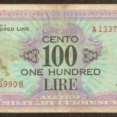 Billetes extranjeros: ITALIA. DIVISA DE FUERZAS ALIADAS II G.M. 100 LIRE SERIES 1943 A. PICK M21B. SERIE A-B.. Lote 376473599