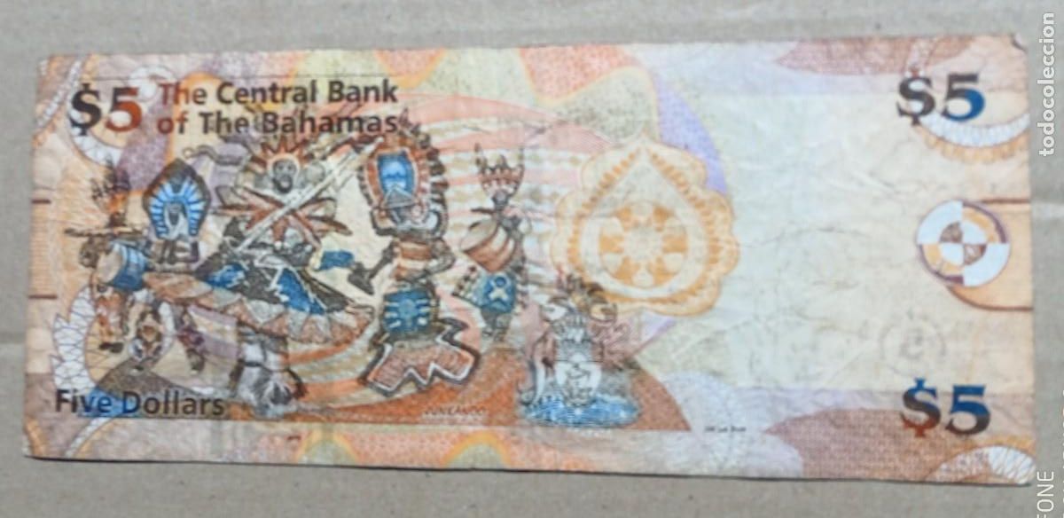 Billetes extranjeros: BAHAMAS - 5 DOLARES 2007 A161411 BC+ - Foto 2