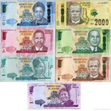Billetes extranjeros: MALAWI SET 7 PCS 20 50 100 200 500 1000 2000 KWACHA 2014-2021 SIN CIRCULAR