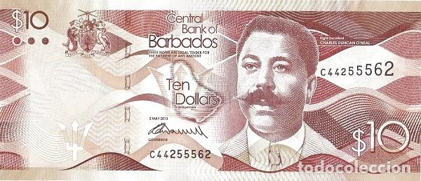 Billetes extranjeros: BARBADOS 10 DOLLARS P 75a 2013 UNC SC NUEVO - Foto 1