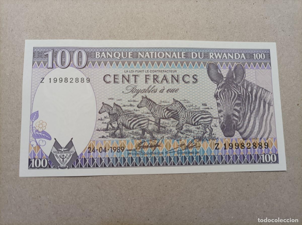 Billetes extranjeros: Billete de Rwanda de 100 francs, a&ntilde;o 1989, UNC - Foto 1