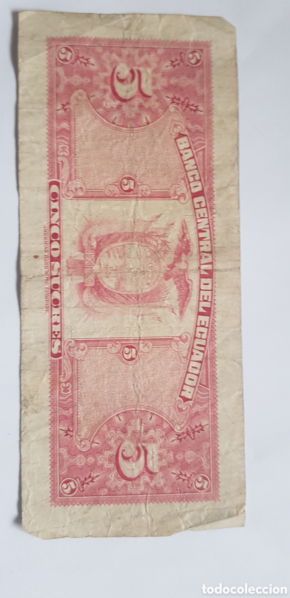 Billetes extranjeros: 5 Sucres 1977 Ecuador - Foto 2