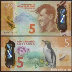 Billetes extranjeros: NUEVA ZELANDA (NEW ZEALAND). 5 $ 2015. POLIMERO. S/C. AVE, PINGÜINO DE OJOS AMARILLOS - EL MAS RARO.