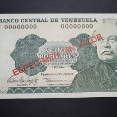 Billetes extranjeros: VENEZUELA 20 BOLÍVARES ESPECIMEN UNC 1998