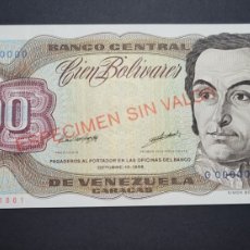Billetes extranjeros: VENEZUELA 100 BOLÍVARES ESPECIMEN UNC 1998