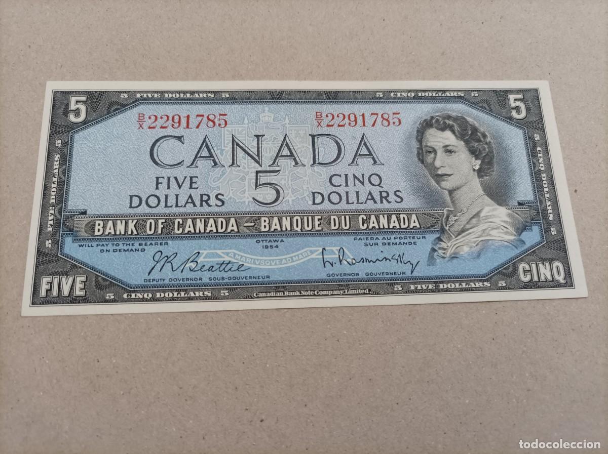 Billetes extranjeros: Billete de Canad&aacute; de 5 D&oacute;lares, a&ntilde;o 1954, UNC - Foto 1