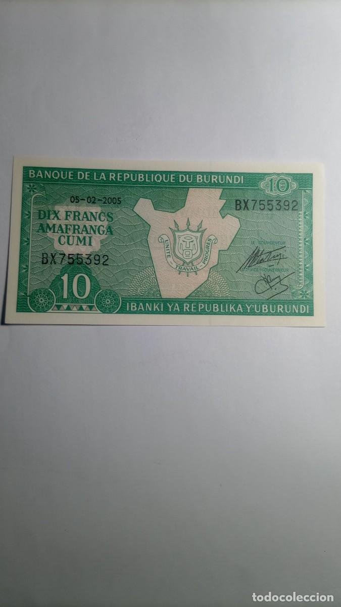 Billetes extranjeros: BURUNDI - 10 FRANCS 2005 - P33 - Foto 1