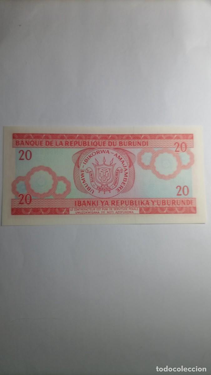 Billetes extranjeros: BURUNDI - 20 FRANCS 2005 - P27 - Foto 2