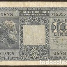 Billetes extranjeros: ITALIA. 10 LIRE 1944. PICK 32.. Lote 389240859