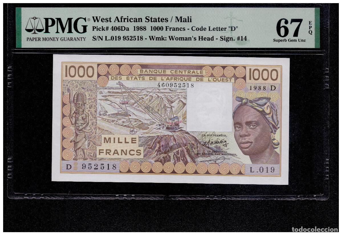 Banconote internazionali: ESTADOS DE AFRICA OCCIDENTAL - MALI - 1000 FRANCOS - 1988 - PICK 406Da - PMG 67 EPQ