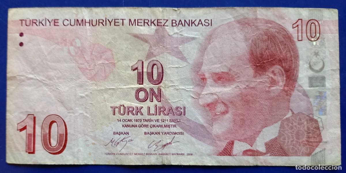 Billetes extranjeros: TURQUIA TURKIA 10 LIRAS DEL 2009 USADO