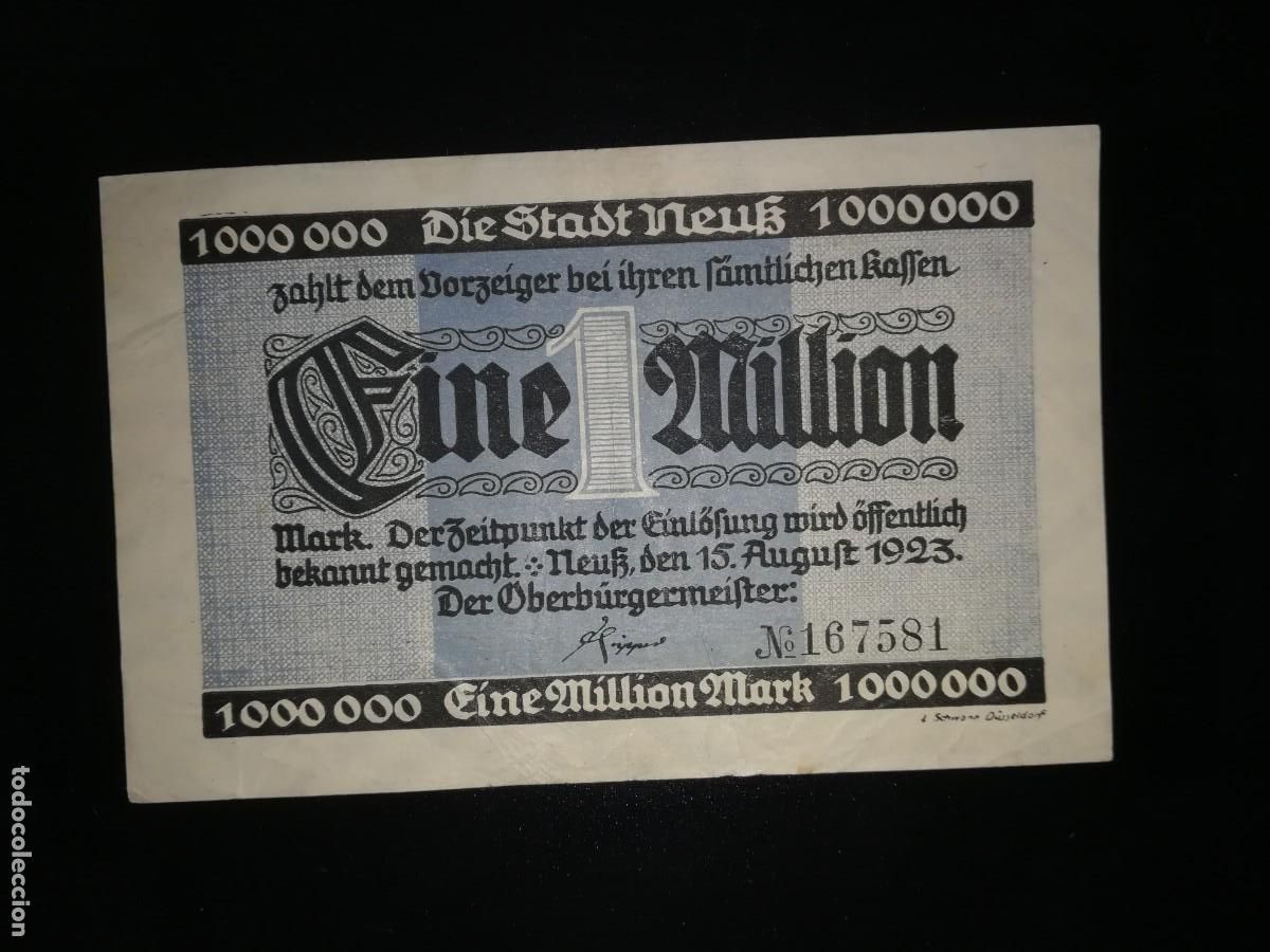 Banconote internazionali: Alemania 1923. Billete inflaci&oacute;n. Neuk. 1.000.000 Mark , un mill&oacute;n. El de la foto.