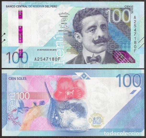 Notas Internacionais: PERU. 100 soles 2019 (2021). S/C. Fauna, colibr&iacute; cola de espatula.