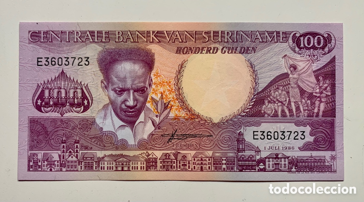 Billetes extranjeros: Billete SURINAME 100 Gulden 1986 SC. Surinam