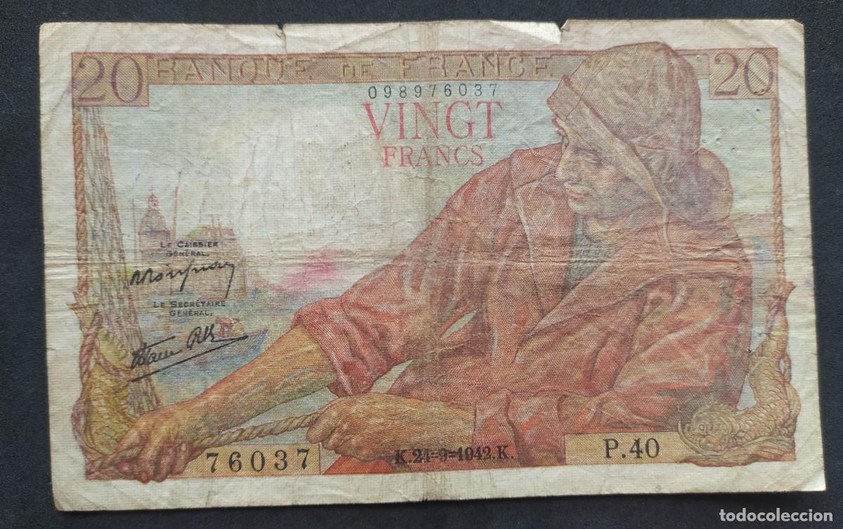 Billetes extranjeros: Francia 20 francos 1942 pick 100 (BC+) - Foto 1
