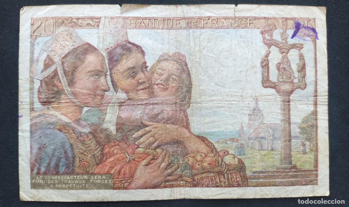 Billetes extranjeros: Francia 20 francos 1942 pick 100 (BC+) - Foto 2