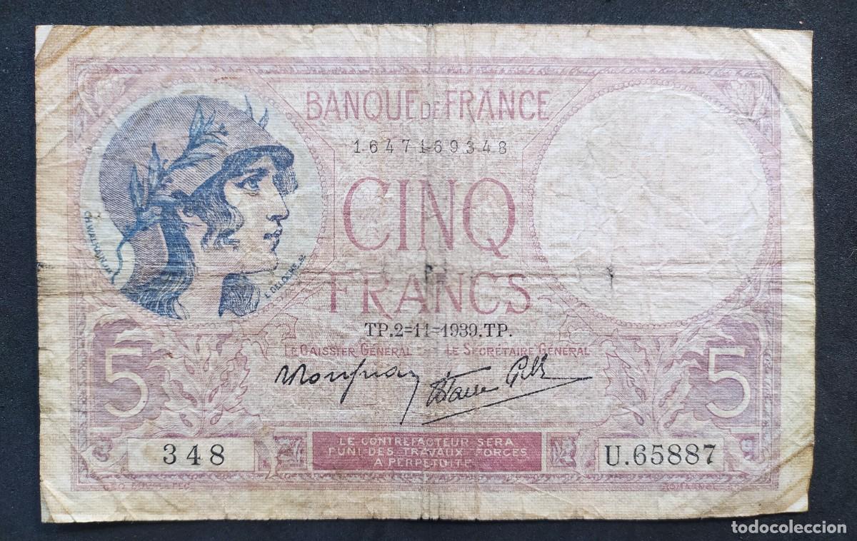 Billetes extranjeros: Francia 5 francos 1939 pick 83 (BC) - Foto 1