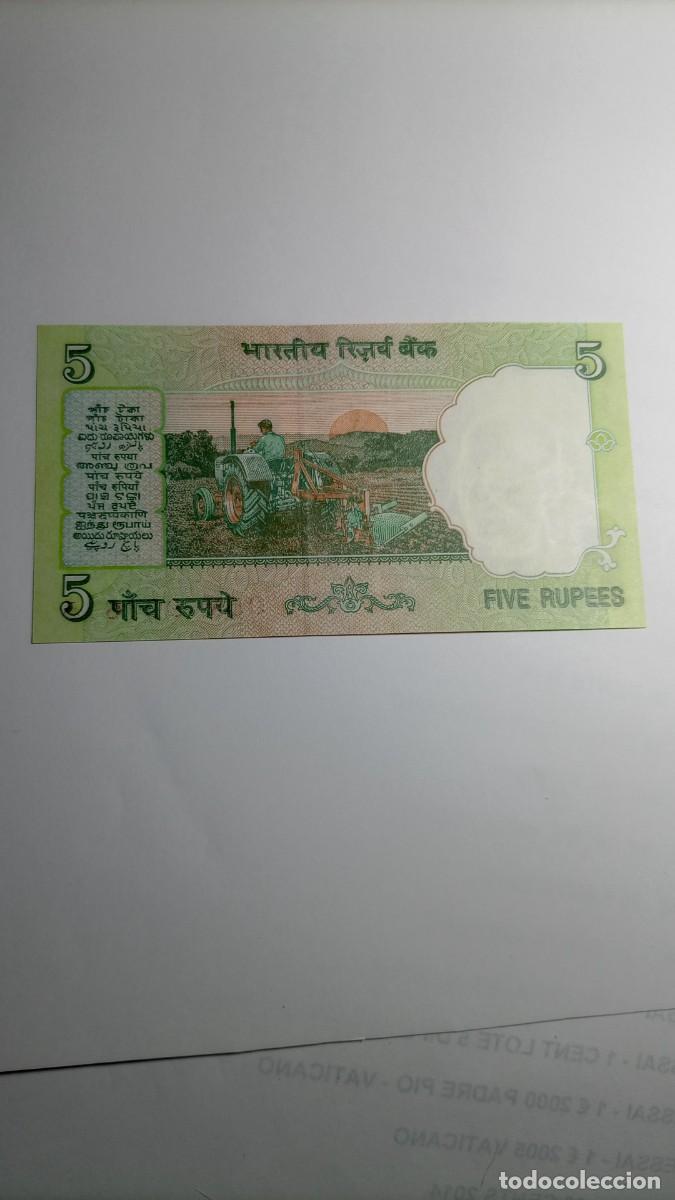 Billetes extranjeros: INDIA - 5 RUPIA ND (2008) - P88A - Foto 2