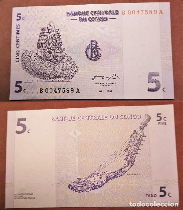 Billetes extranjeros: BILLETE DE CONGO 5 CENTIMOS 1997 SC - Foto 1