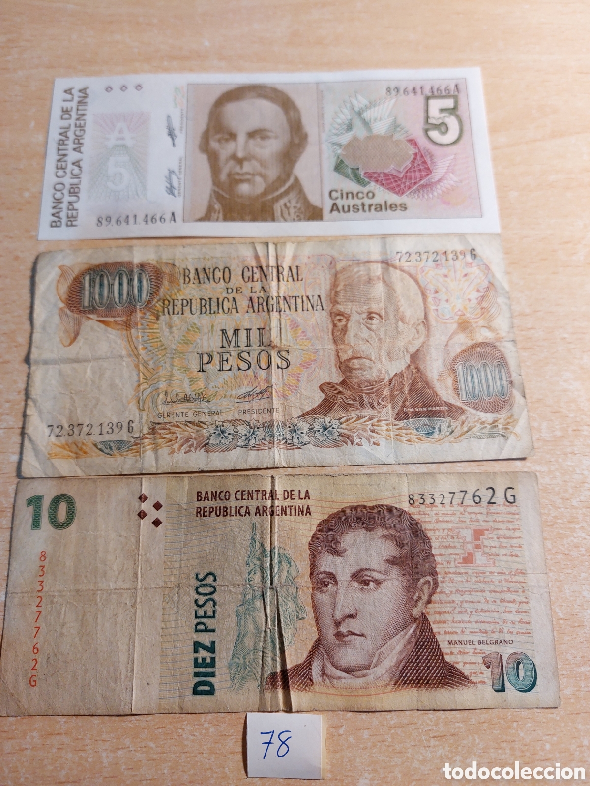 Billetes extranjeros: Lote de tres billetes de Argentina - Foto 1