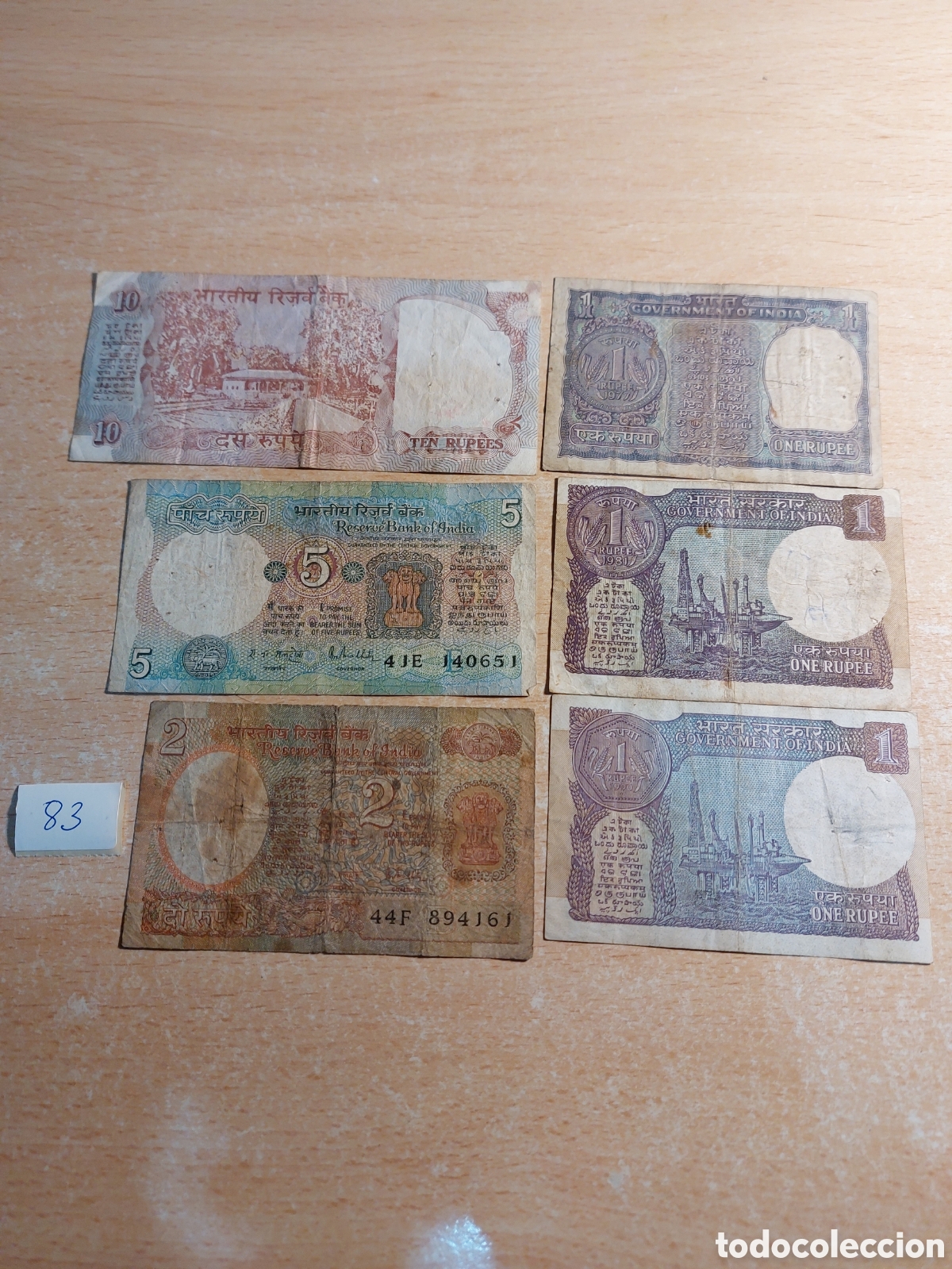 Billetes extranjeros: Lote de seis billetes de India - Foto 2