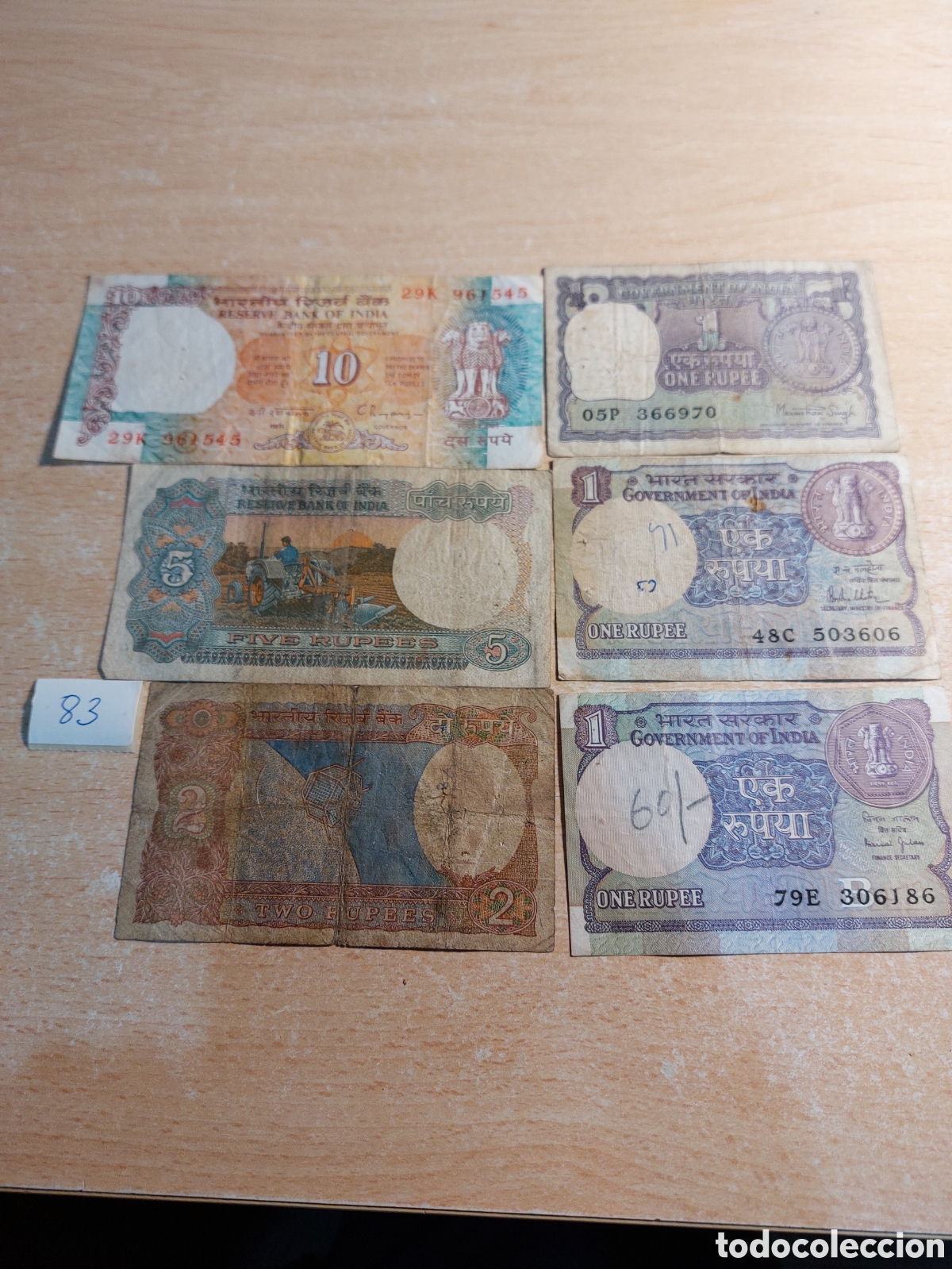 Billetes extranjeros: Lote de seis billetes de India - Foto 1
