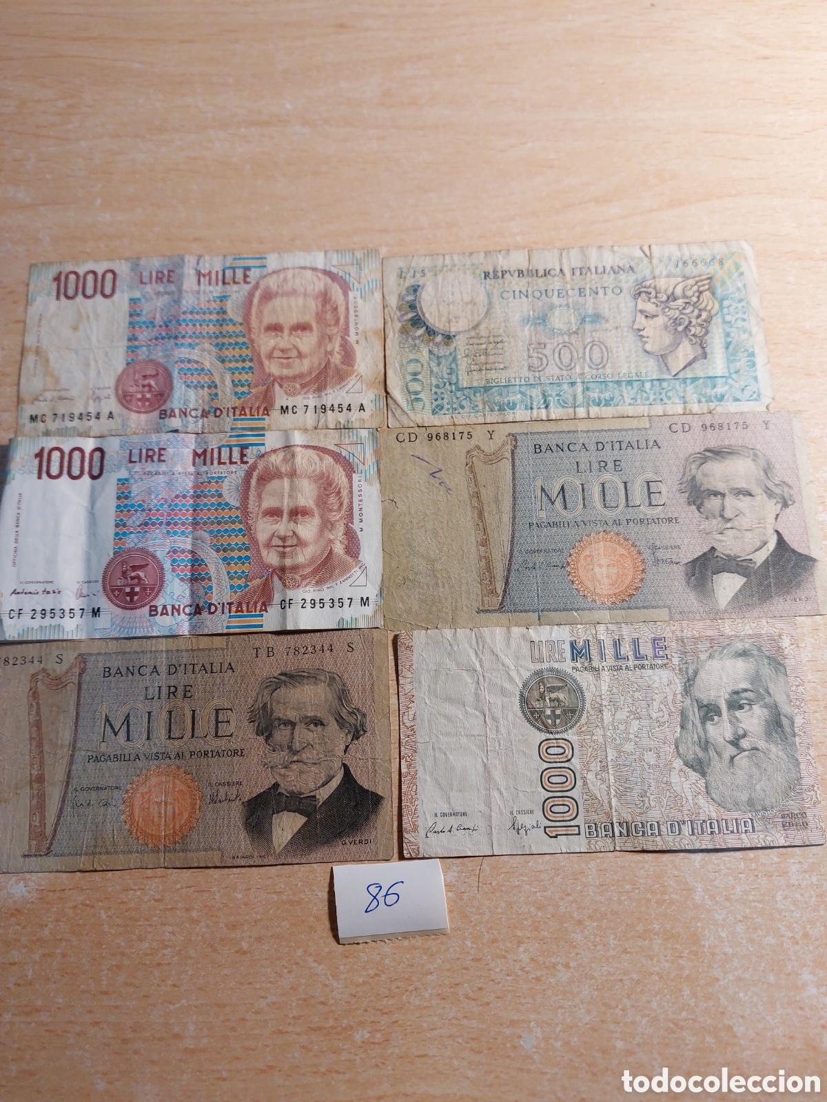 Billetes extranjeros: Lote de seis billetes de Italia - Foto 1