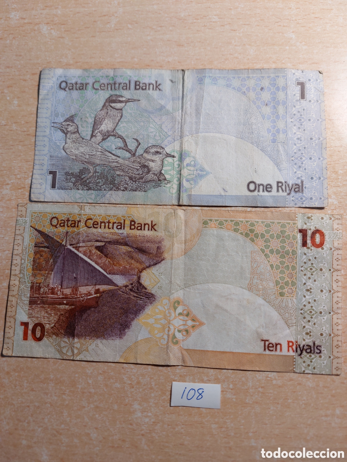 Billetes extranjeros: Lote de dos billetes de Qatar - Foto 2