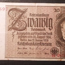 Billetes extranjeros: ALEMANIA 20 REICHSMARK 1929 PICK 181B RO 174B (MBC+) DISTINTA MARCA DE AGUA, VER FOTOS