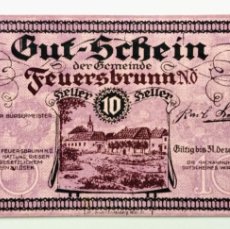 Billetes extranjeros: BILLETE/NOTGELD DE 10 HELLER (31/12/1920) DE LA CIUDAD DE FEUERSBRUNN (AUSTRIA)