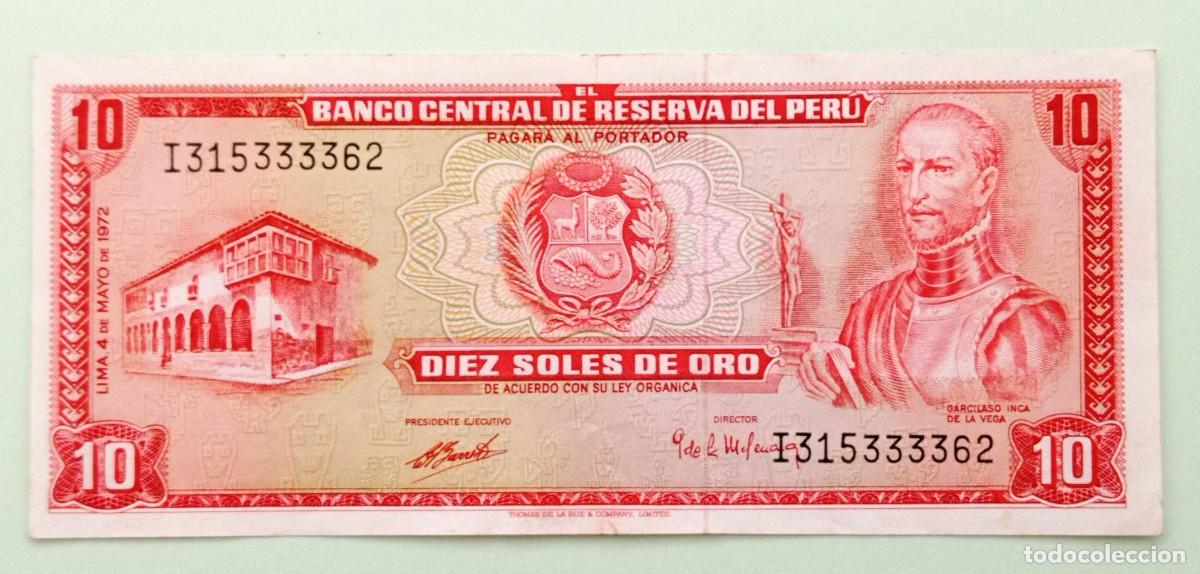 Billetes extranjeros: BILLETE DE 10 SOLES DE ORO DE PER&Uacute; (1972) - Foto 1