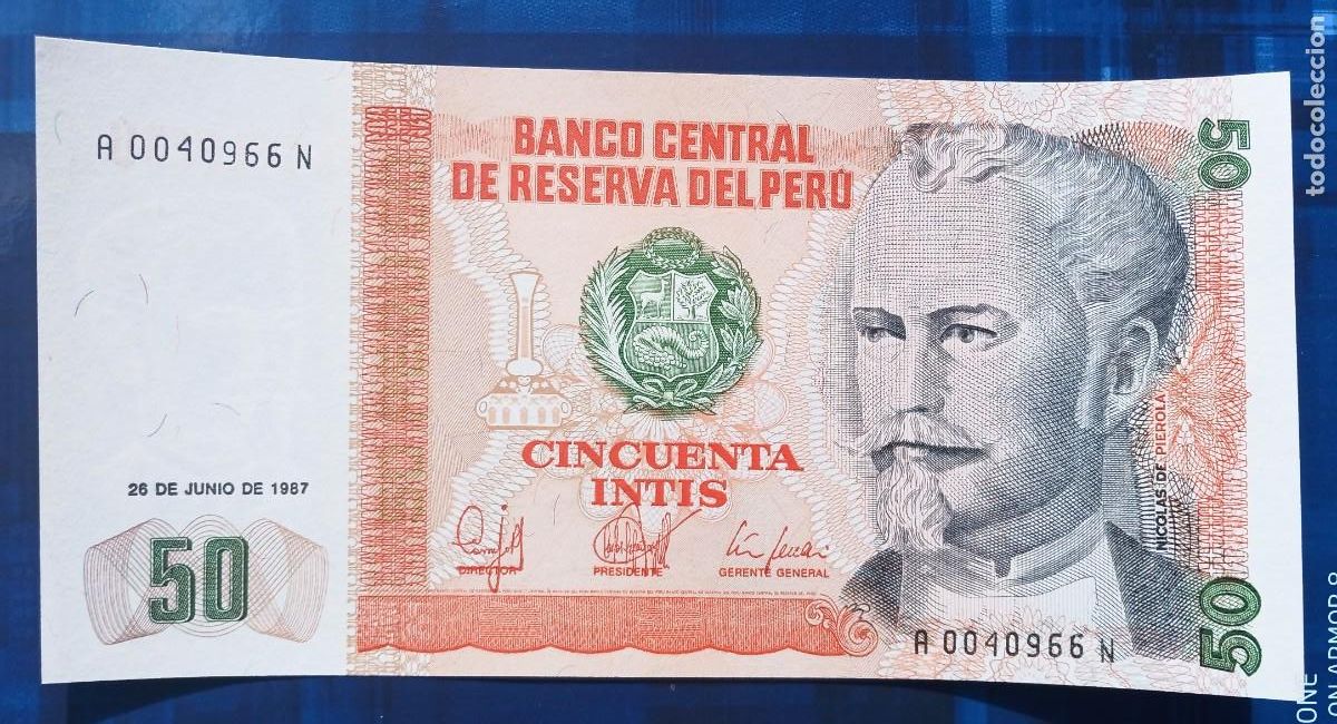 Billetes extranjeros: PERU - 50 INTIS 1987 A 0040966 N SC - Foto 1