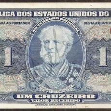 Billetes extranjeros: BRASIL (BRAZIL). 1 CRUZEIRO (1944). PICK 132. VARIANTE DE FIRMA MANUSCRITA.. Lote 401390844