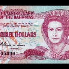 Billetes extranjeros: BAHAMAS 3 DÓLARES ELIZABETH II L. 1974 (1984) PICK 44 SC UNC. Lote 402471809