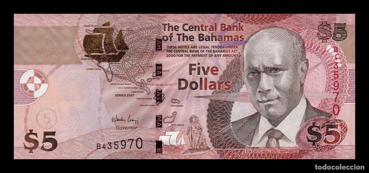 Billetes extranjeros: Bahamas 5 D&oacute;lares 2007 Pick 72 Sc Unc - Foto 1