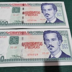 Billetes extranjeros: BILLETES 500 PESOS CUBA CORRELATIVOS 2022. Lote 402538229
