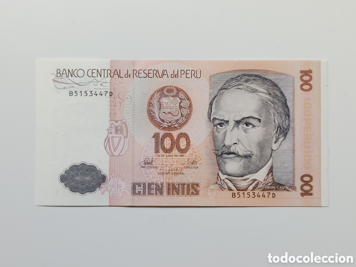 Billetes extranjeros: Peru 100 Intis 1987, SC - Foto 1