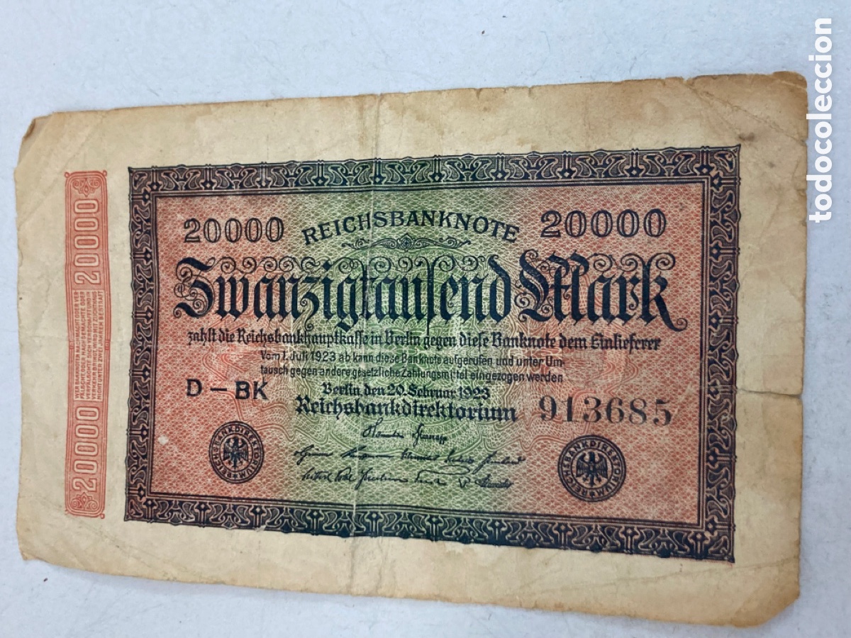 Billetes extranjeros: Moneda de 20000 Mark 1923 - Foto 1