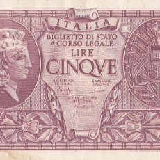 Billetes extranjeros: ITALIA 5 LIRAS 1944 VÍCTOR MANUEL III. Lote 403414289