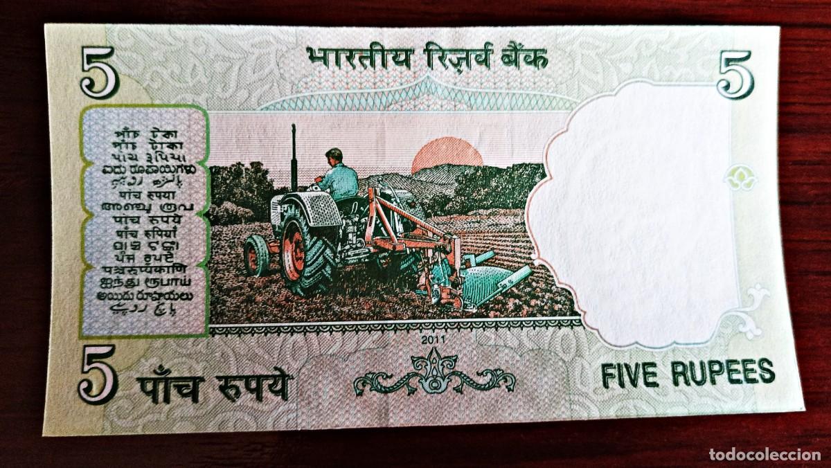 Billetes extranjeros: INDIA 5 RUPIAS 2011 SC - Foto 2