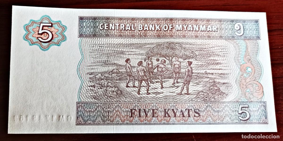 Billetes extranjeros: Billete de 5 Kyats de Myanmar. SC - Foto 2