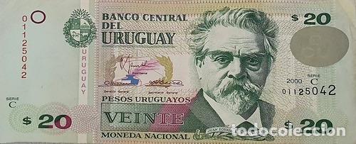 Billetes extranjeros: billete de 20 pesos uruguay 2000 impecable estado - Foto 1