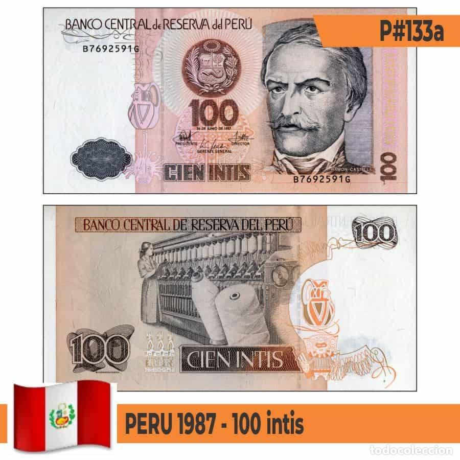 Billetes extranjeros: B0804# Per&uacute; 1987. 100 intis (UNC) P#133a - Foto 1