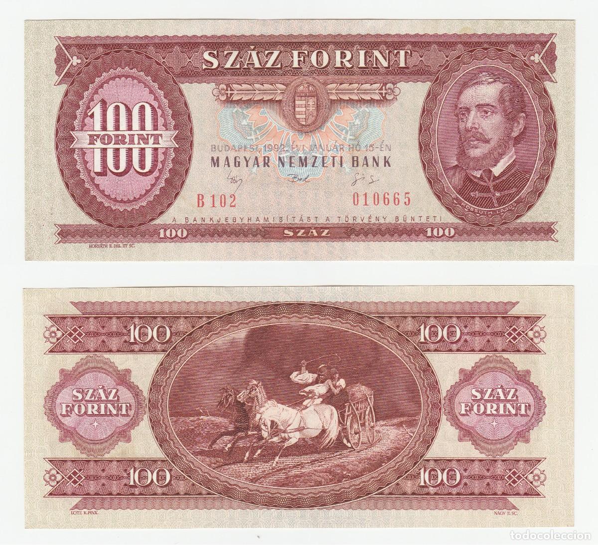Billets internationaux: HUNGRIA 100 FLORINES 1992 Pick 174a n/s 'B102 010665' SIN CIRCULAR (ver foto)