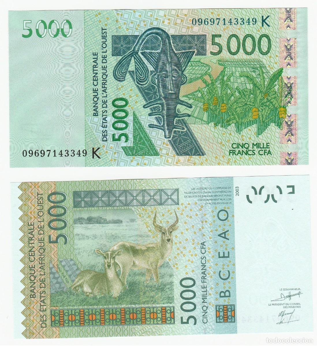 Banconote internazionali: ESTADOS AFRICA OCCIDENTAL 5000 FRANCOS 2009 Pick 717K SENEGAL PLANCHA (ver foto)