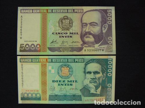 Billetes extranjeros: 2 billetes de peru 5000 y 10000 intis sin circular Ed. 5000 - Foto 1