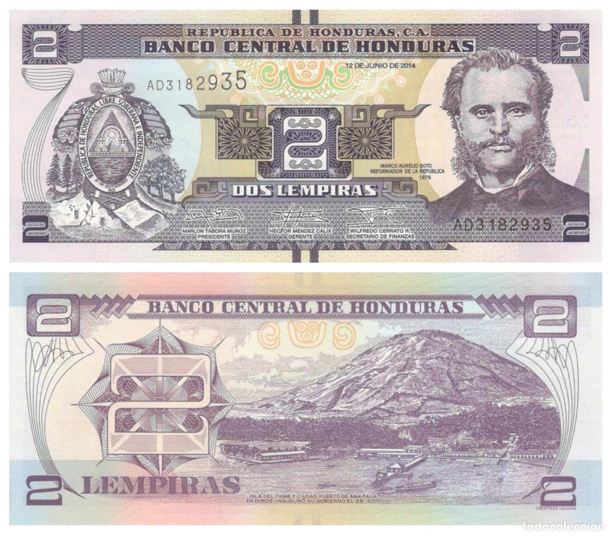 Billetes extranjeros: HONDURAS 2 LEMPIRAS 2014 Pick 97b PLANCHA - Foto 1
